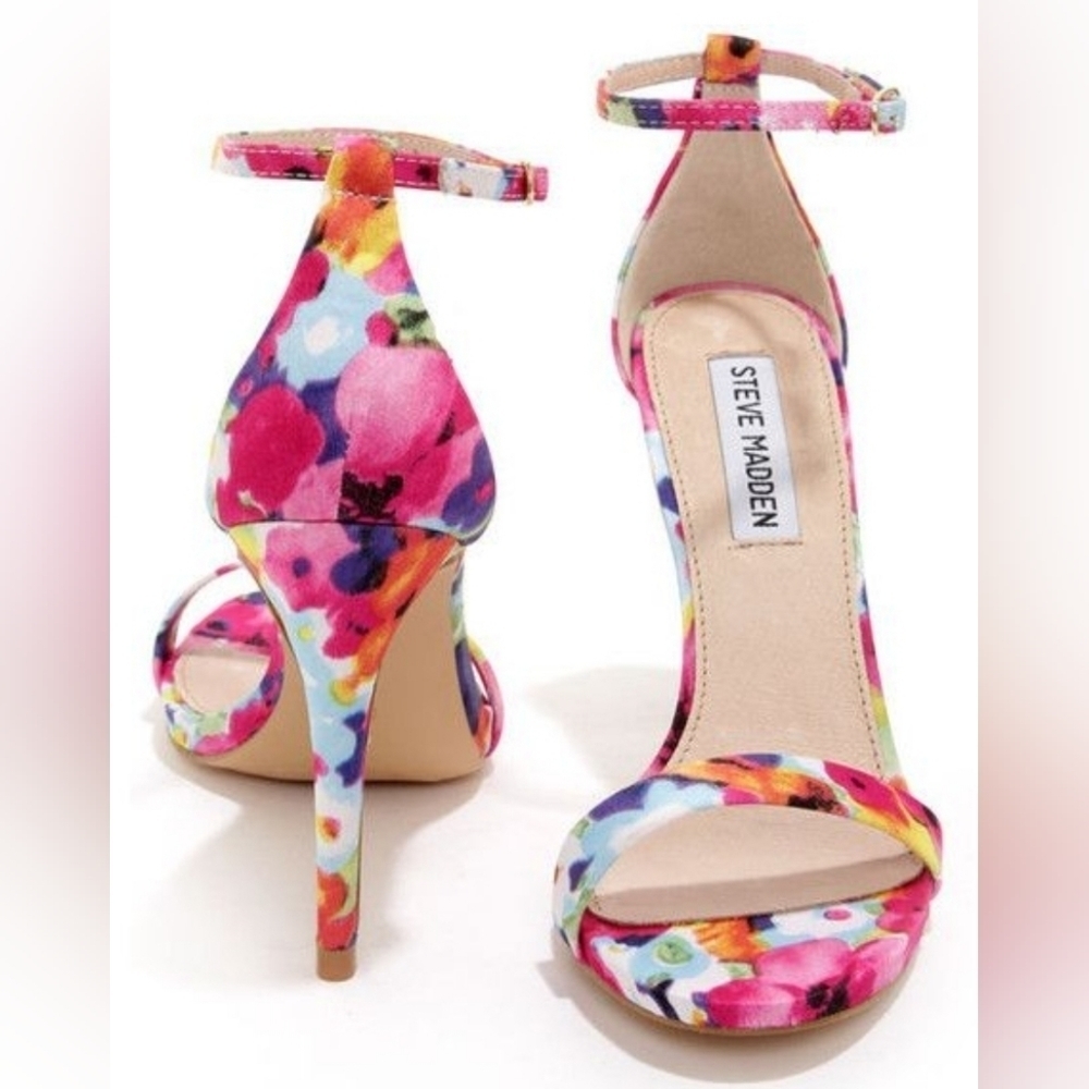 STEVE Madden Stecy Floral Print Ankle Strap Heels Size 8.5